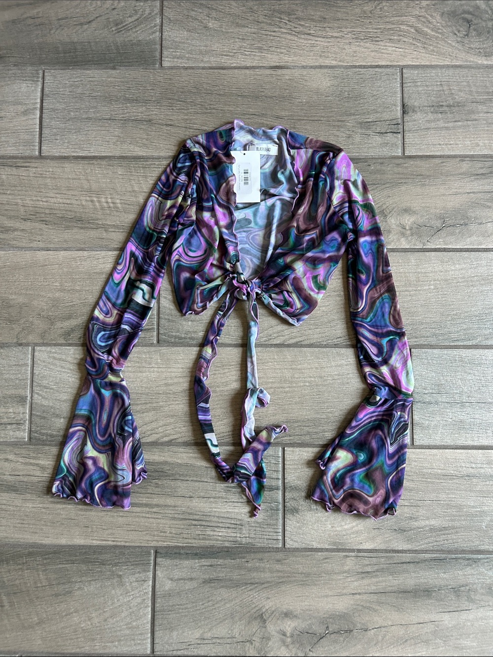 Black Bead Purple Multi Tie-Front Swirl Crop Top